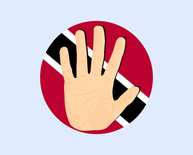 Y la bandera de Trinidad y Tobago con la mano de la señal de parada protesta y la idea de los derechos humanos