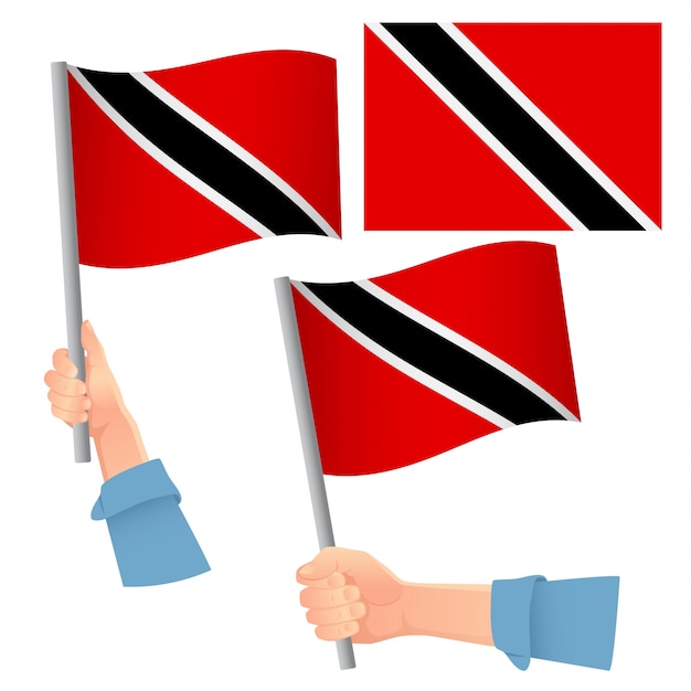 Vector bandera de trinidad y tobago en mano