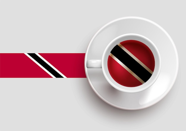 Bandera de trinidad y tobago con una sabrosa taza de café en la vista superior