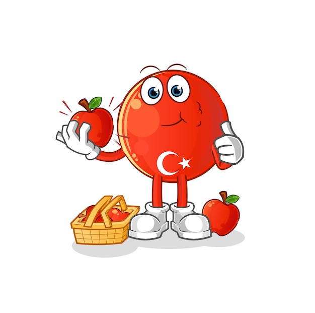 bandera turca comiendo una ilustración de manzana. vector de caracteres