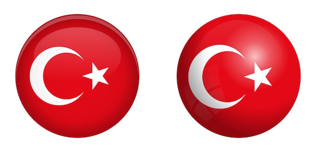 Vector bandera de turquía bajo el botón de cúpula 3d y en esfera/bola brillante.