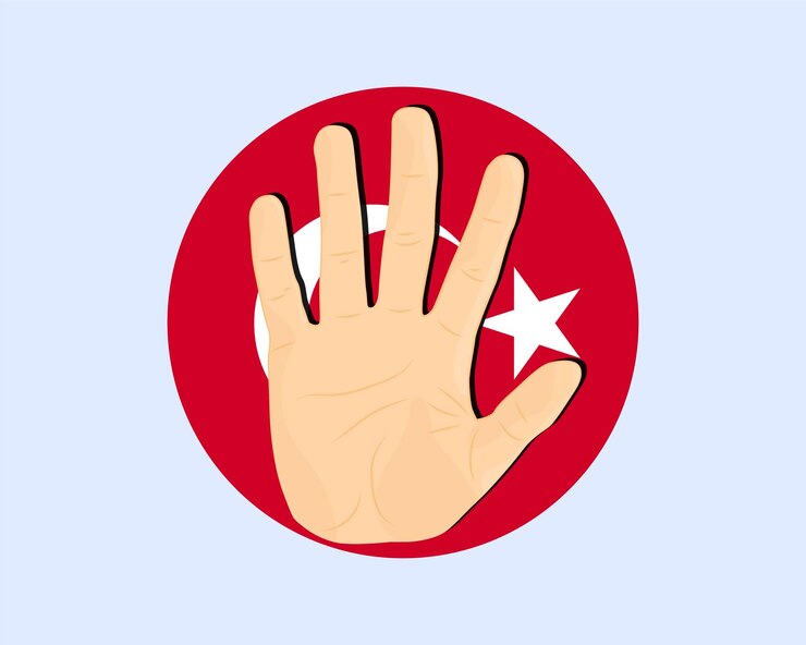 Vector bandera de turquía con señal de parada de la mano protesta y idea de derechos humanos