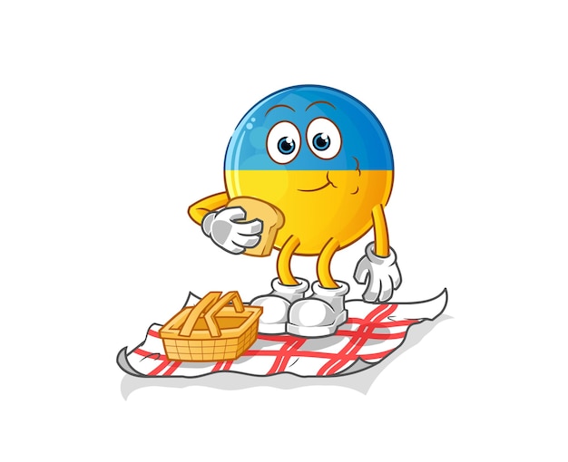 Bandera de Ucrania en una caricatura de picnic. vector de mascota de dibujos animados