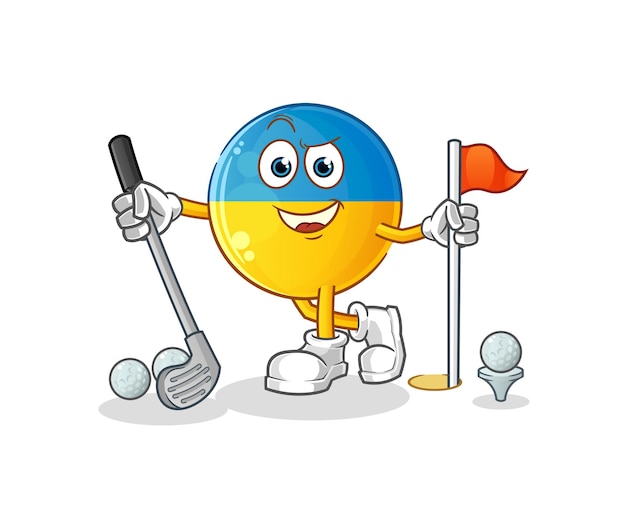 Bandera de Ucrania jugando al golf vector. personaje animado