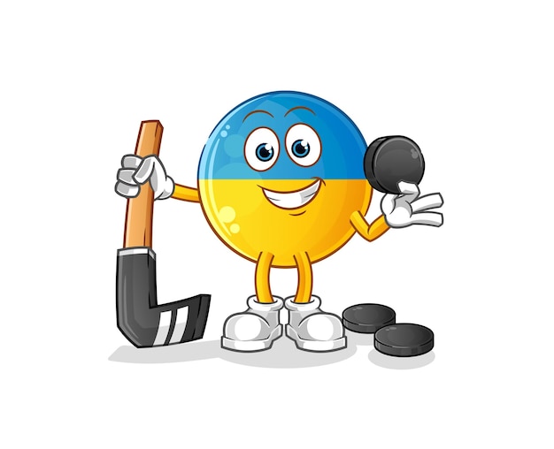 Bandera de Ucrania jugando vector de hockey. personaje animado
