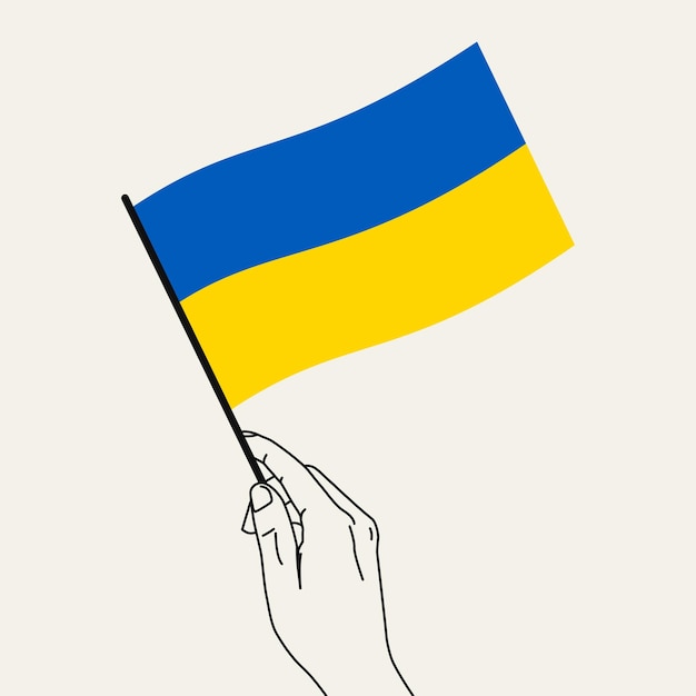 Bandera de Ucrania con la mano con estilo de arte de línea Bandera de Ucrania Ilustración vectorizada dibujada a mano