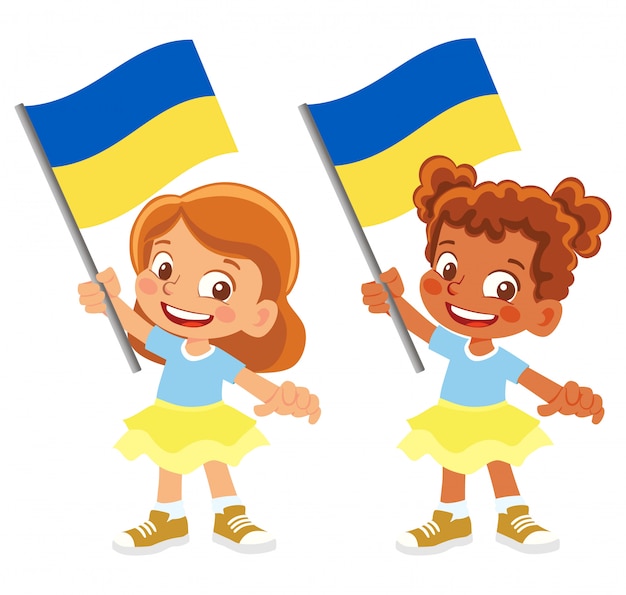 Bandera de ucrania en la mano
