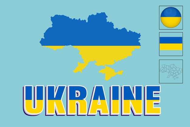 Bandera de Ucrania y mapa en ilustración vectorial