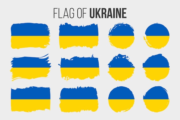 Bandera de Ucrania Trazo de pincel de ilustración y banderas grunge de Ucrania aislado en blanco
