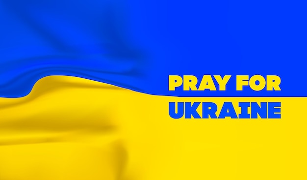 Bandera ucraniana amarilla azul con orar por las letras de Ucrania Detener la agresión de Rusia contra Ucrania
