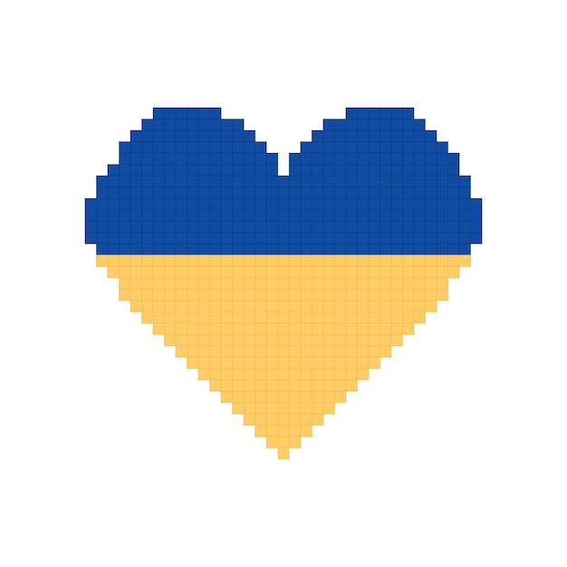 Vector bandera ucraniana en el corazón pixel art fondo liso blanco ilustración vectorial