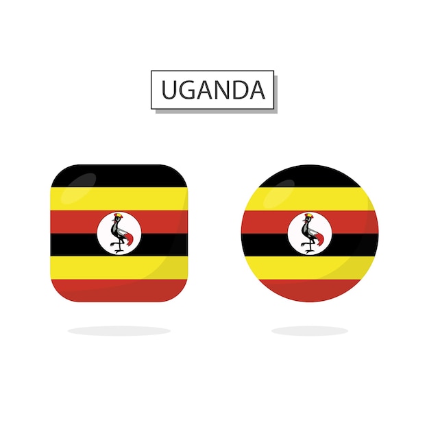 Bandera de Uganda 2 Formas icono estilo de dibujos animados en 3D
