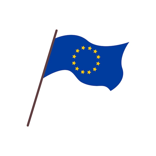 Bandera de la Unión Europea aislada Vector ilustración plana de la bandera ondeante de la UE 12 estrellas amarillas sobre fondo azul