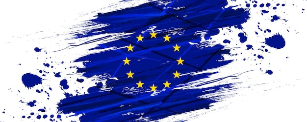 Vector bandera de la unión europea en estilo de pintura de pincel con efecto de medio tono bandera de europa con concepto de grunge