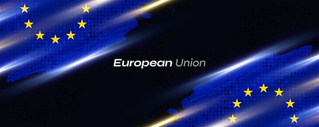 Vector bandera de la unión europea en estilo de pintura de pincel con efectos de luz de medio tono y brillantes bandera de europa con concepto de grunge