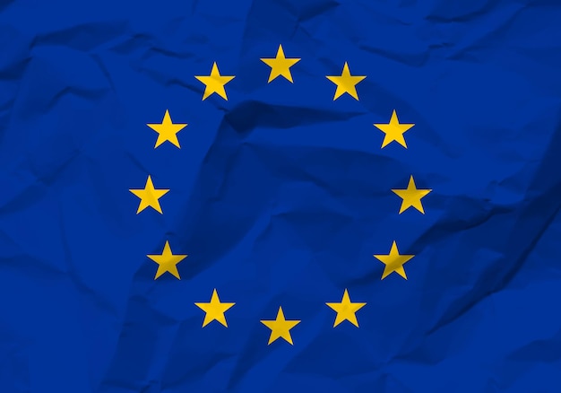 Bandera de la unión europea de papel arrugado