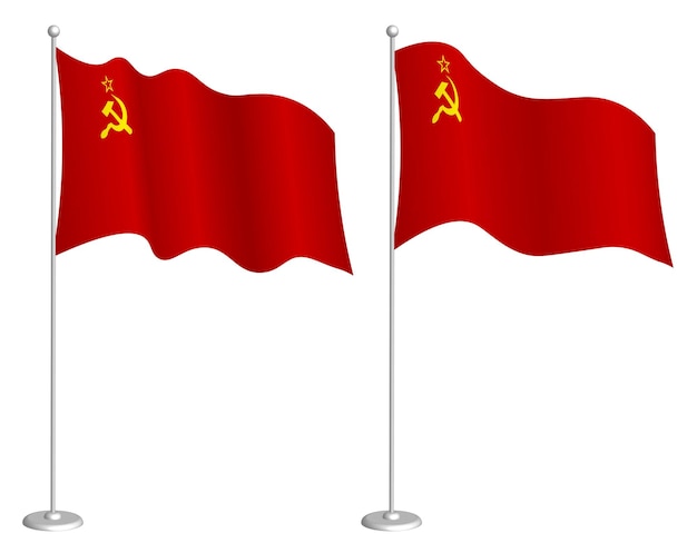 Bandera de la Unión Soviética URSS en el asta de la bandera ondeando en el viento Elemento de diseño de vacaciones Punto de control para símbolos de mapa Vector aislado sobre fondo blanco