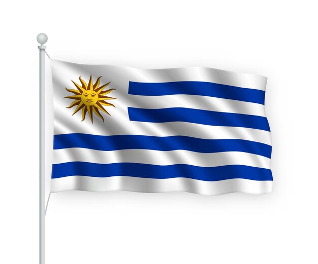 Vector bandera de uruguay en el asta de la bandera aislado en blanco
