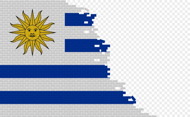 Vector bandera de uruguay en la pared de ladrillos rotos. campo de bandera vacío de otro país. comparación de países.