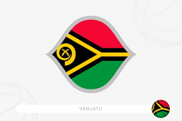 Bandera de vanuatu para la competencia de baloncesto sobre fondo de baloncesto gris.