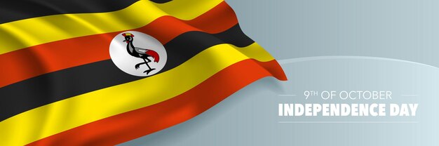 Bandera de vector de día de la independencia de uganda, tarjeta de felicitación. bandera ondulada de uganda en diseño horizontal de la fiesta patriótica nacional del 9 de octubre