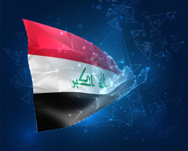 Bandera de vector de Irak objeto 3D abstracto virtual de polígonos triangulares sobre un fondo azul