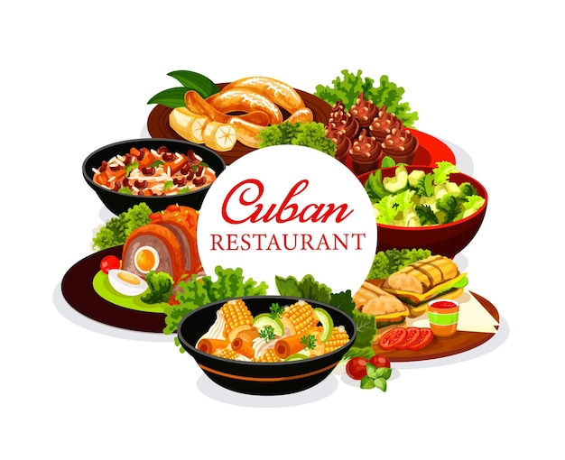 Bandera de vector redondo de comida tradicional de cocina cubana