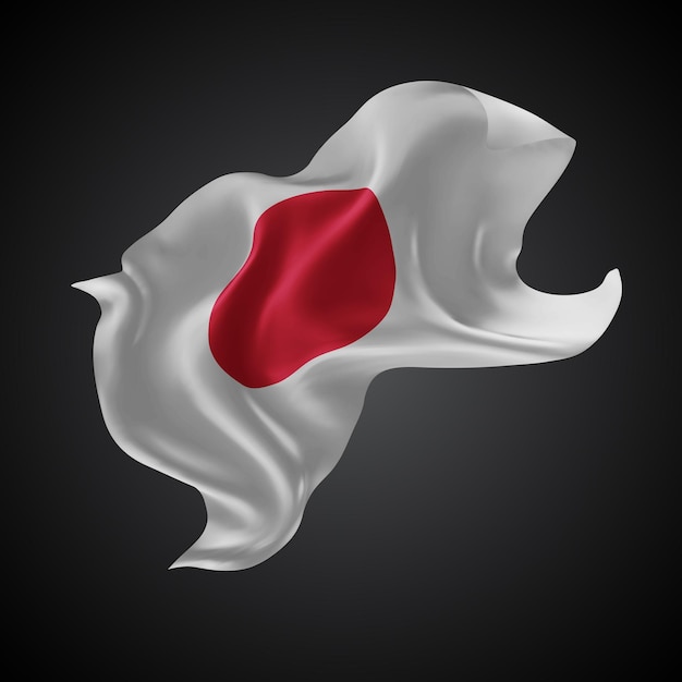 Bandera vectorial 3D de Japón con ondas en un fondo negro
