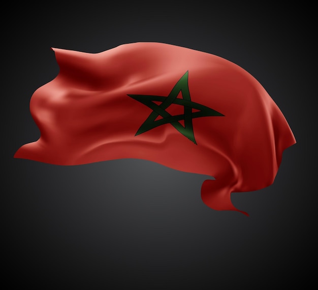 Bandera vectorial 3D de Marruecos con ondas en un fondo negro
