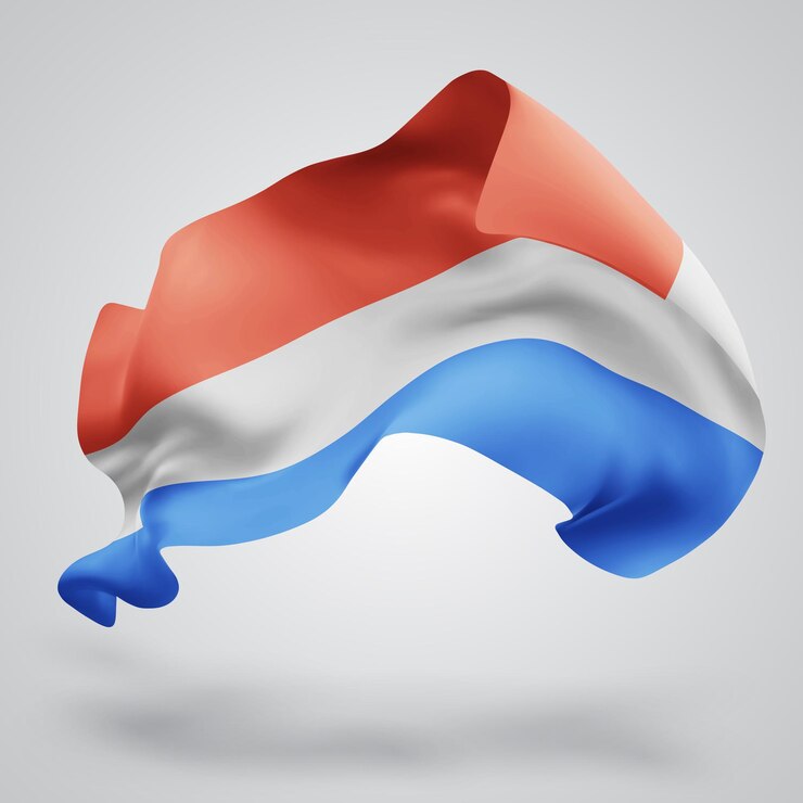Vector bandera vectorial 3d de los países bajos con ondas sobre un fondo blanco