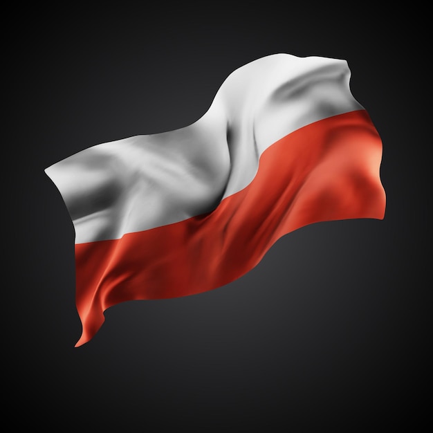 Bandera vectorial 3D de Polonia con ondas en un fondo negro