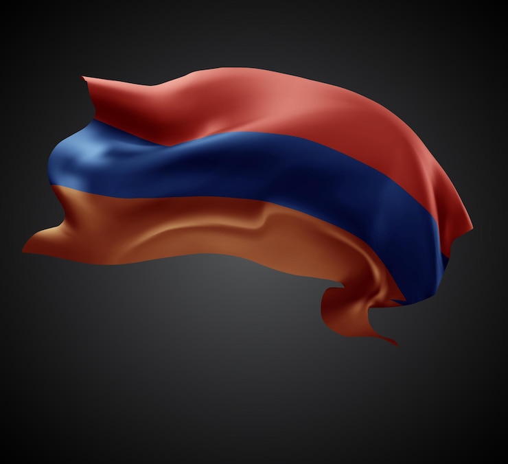 Vector bandera vectorial de armenia 3d con ondas en un fondo negro