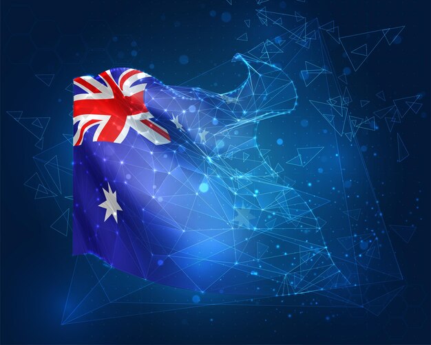 Bandera vectorial de Australia objeto 3D abstracto virtual de polígonos triangulares sobre un fondo azul
