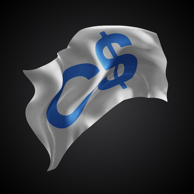 Bandera vectorial del dólar canadiense en 3D con ondas en un fondo negro