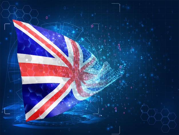 Bandera vectorial de Inglaterra objeto 3D abstracto virtual de polígonos triangulares sobre un fondo azul