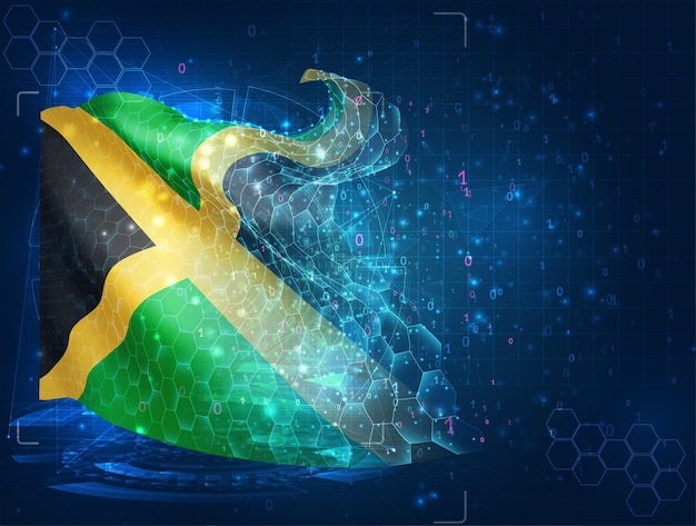 Bandera vectorial de Jamaica objeto 3D abstracto virtual de polígonos triangulares sobre un fondo azul