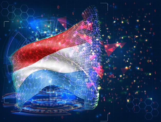 Bandera vectorial de Luxemburgo objeto 3D abstracto virtual de polígonos triangulares sobre un fondo azul