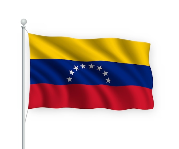 Bandera de venezuela en el asta de la bandera aislado en blanco