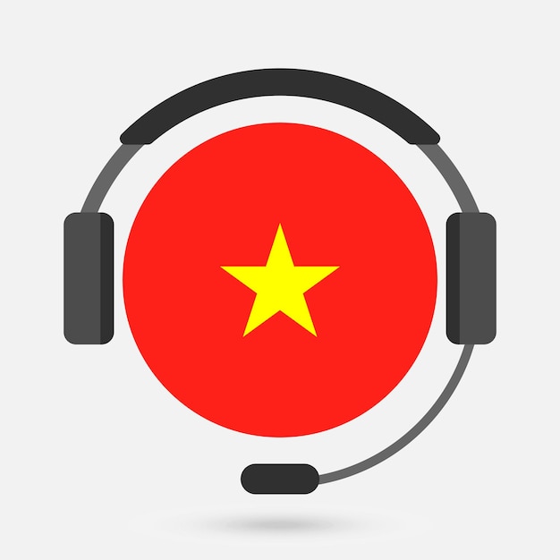 Bandera de vietnam con auriculares ilustración vectorial idioma vietnamita