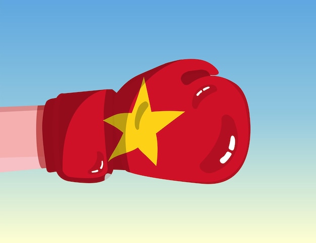 Bandera de Vietnam en guante de boxeo Enfrentamiento entre países con poder competitivo