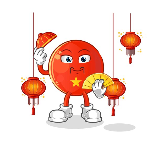 Bandera vietnamita China con ilustración de linternas. vector de caracteres
