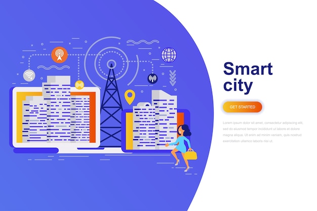 Bandera de web de concepto plano moderno ciudad inteligente