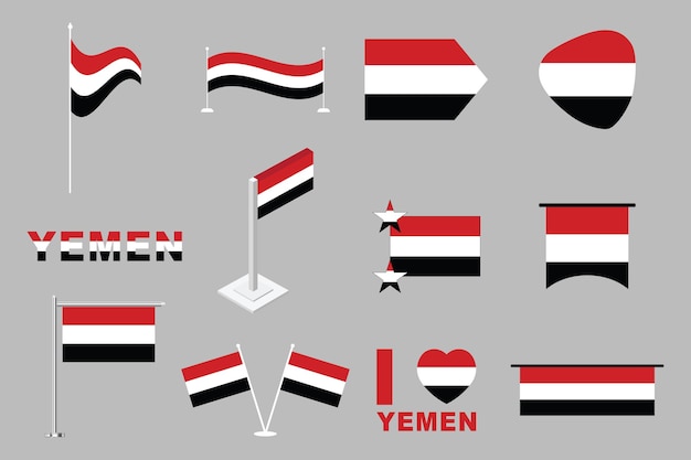 Bandera de Yemen Establezca la bandera original y simple de Yemen Ilustración vectorial del paquete de la bandera de Yemen
