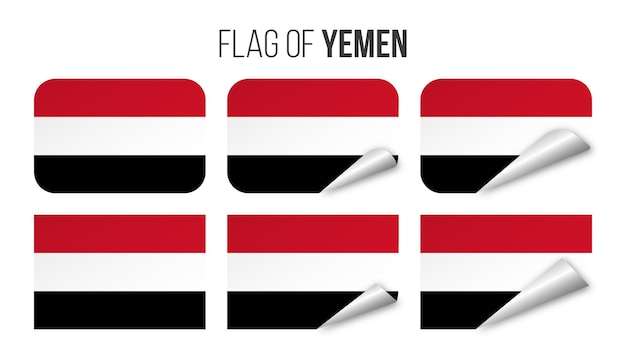 Bandera de Yemen etiquetas pegatinas conjunto Vector ilustración 3d banderas de Yemen aislado en blanco