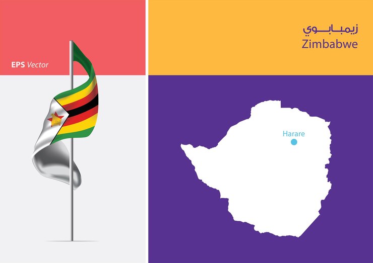 Vector bandera de zimbabue sobre fondo blanco con mapa