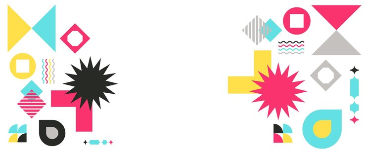 Vector banderas abstractas vectoriales coloridas con formas geométricas de memphis para el fondo de la bandera, la portada del cartel, el papel tapiz de la presentación, el certificado de fondo