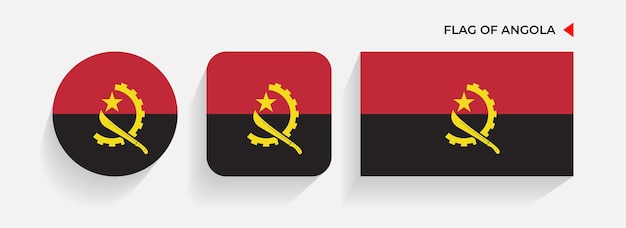 Banderas de Angola dispuestas en formas redondas, cuadradas y rectangulares