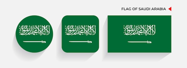 Banderas de Arabia Saudita dispuestas en formas cuadradas y rectangulares redondas