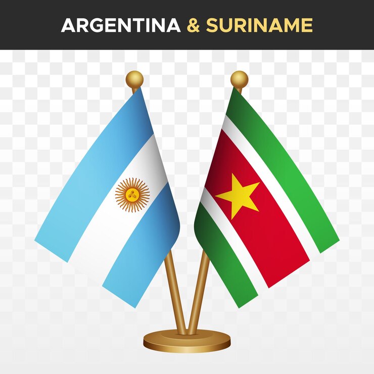Vector las banderas de argentina contra surinam 3d bandera de escritorio de pie bandera de argentina