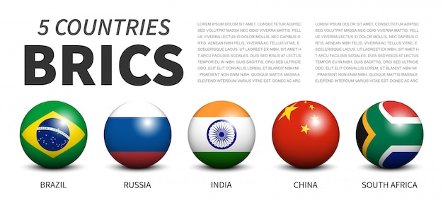 Banderas de asociación BRICS en esferas tridimensionales